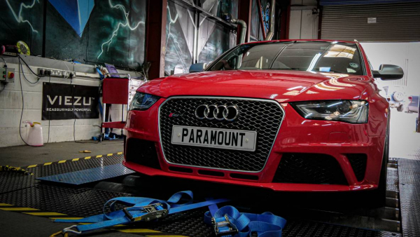 Red Audi RS4 on a dyno