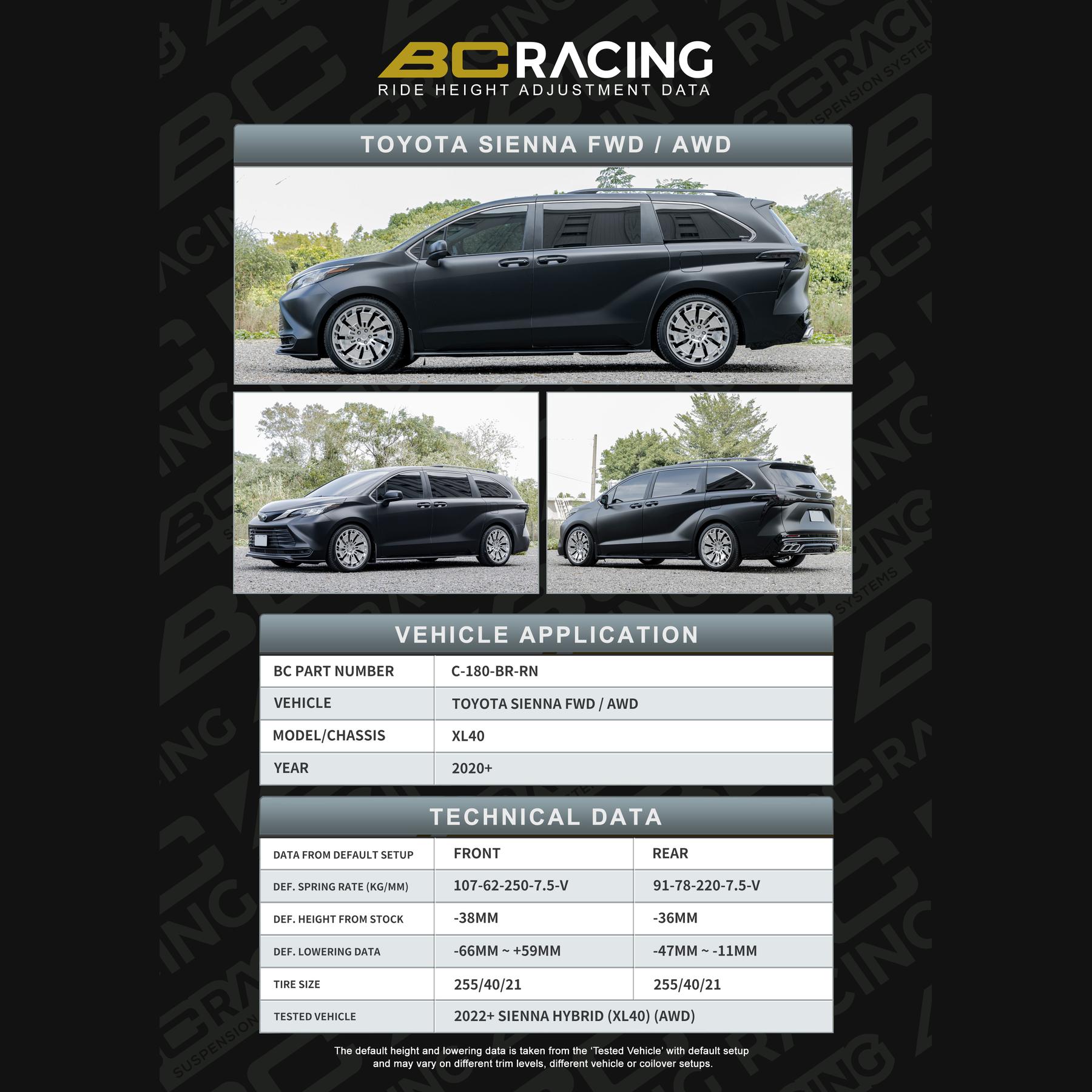C 180 br rn toyota sienna fwdawd vehicle lowering data c 180 br rn