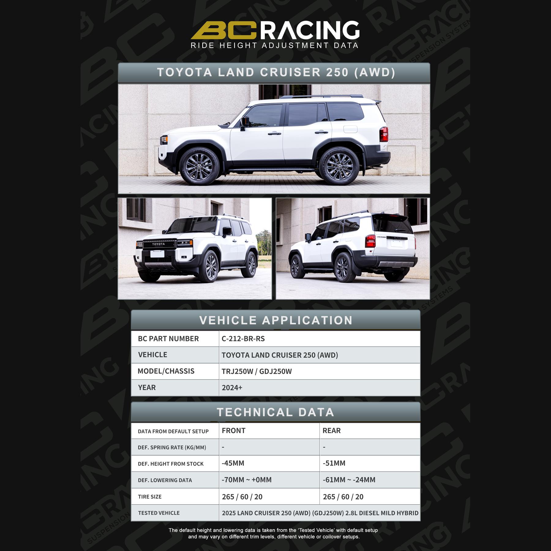 C 212 br rs data toyota land cruiser 250 awd vehicle lowering data c 212 br rs