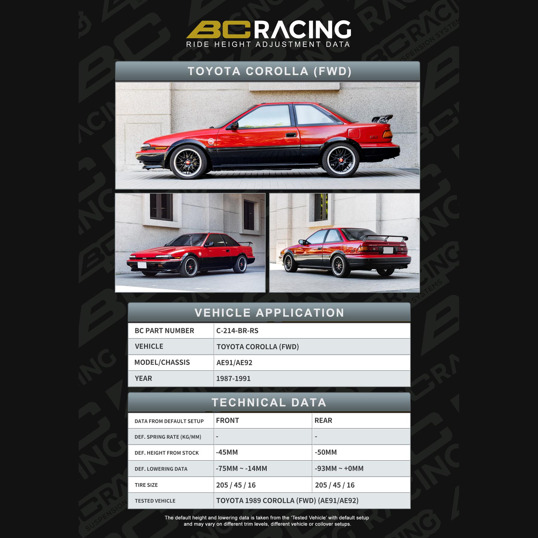 C 214 br rs toyota corolla fwd vehicle lowering data c 214 br rs