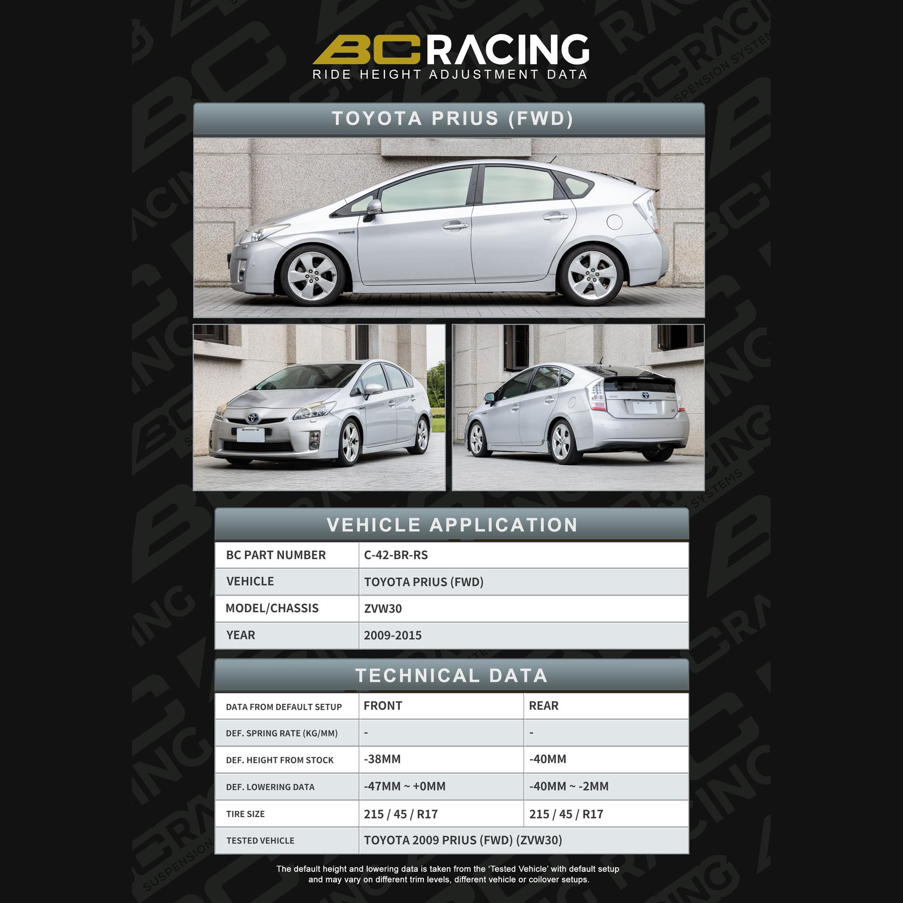 C 42 br rs data toyota prius vehicle lowering data c 42 br rs