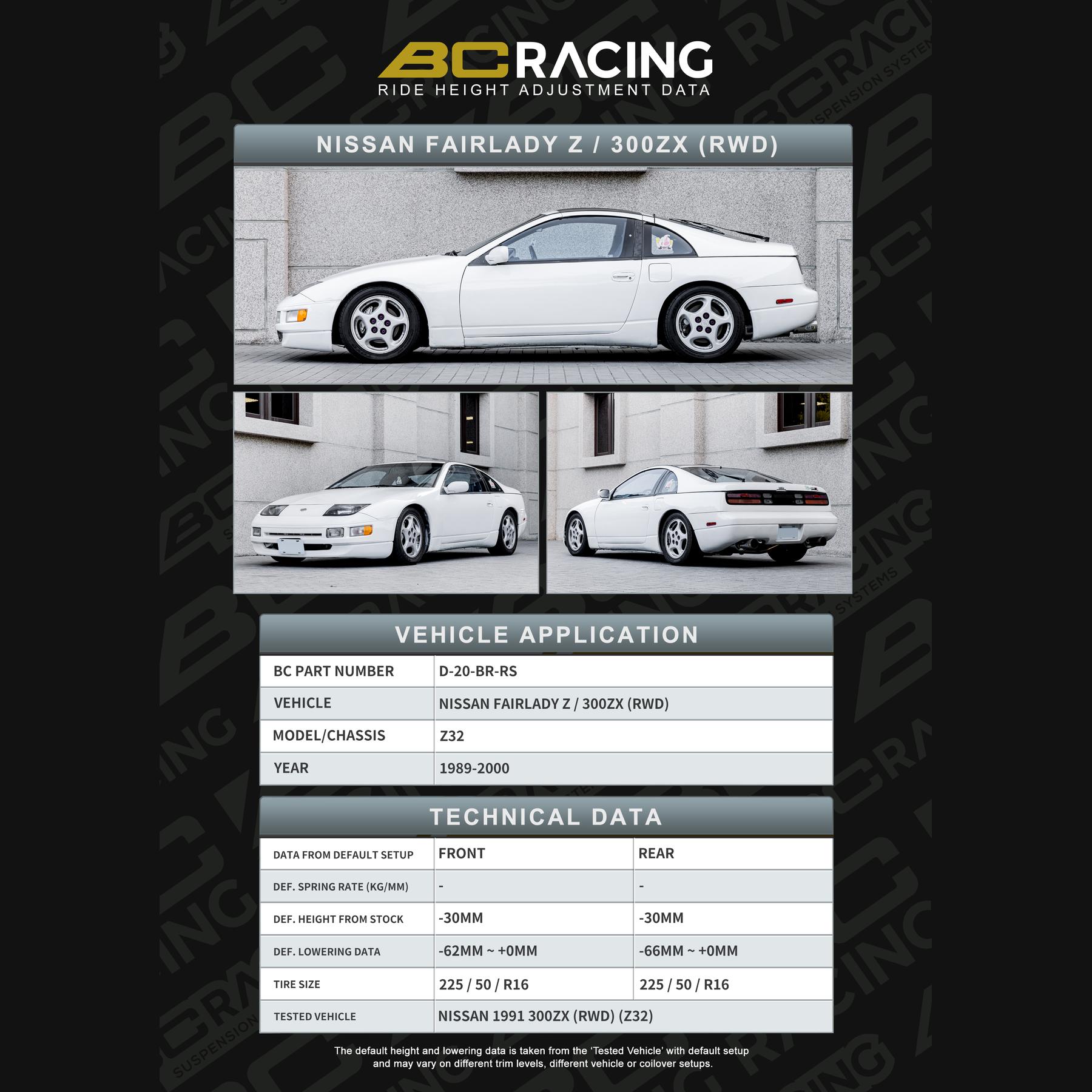 D 20 br rs data nissan fairlady z300zx vehicle lowering data d 20 br rs