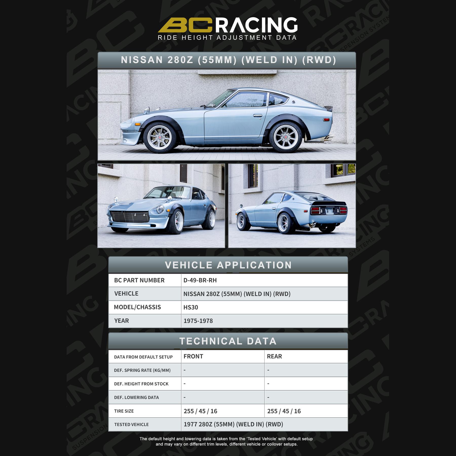 D 49 br rh data nissan 280z 55mm weld vehicle lowering data d 49 br rh