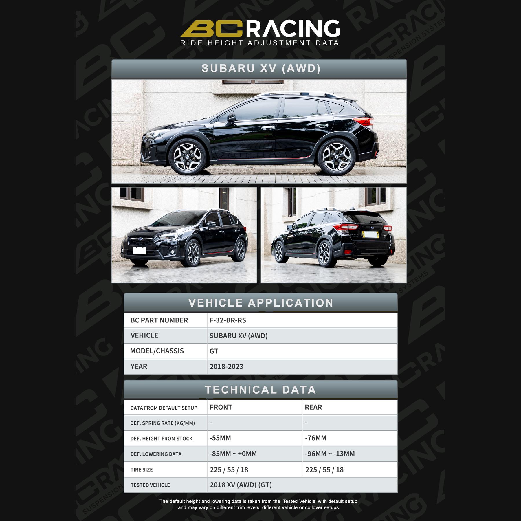 F 32 br rs data subaru xv vehicle lowering data f 32 br rs