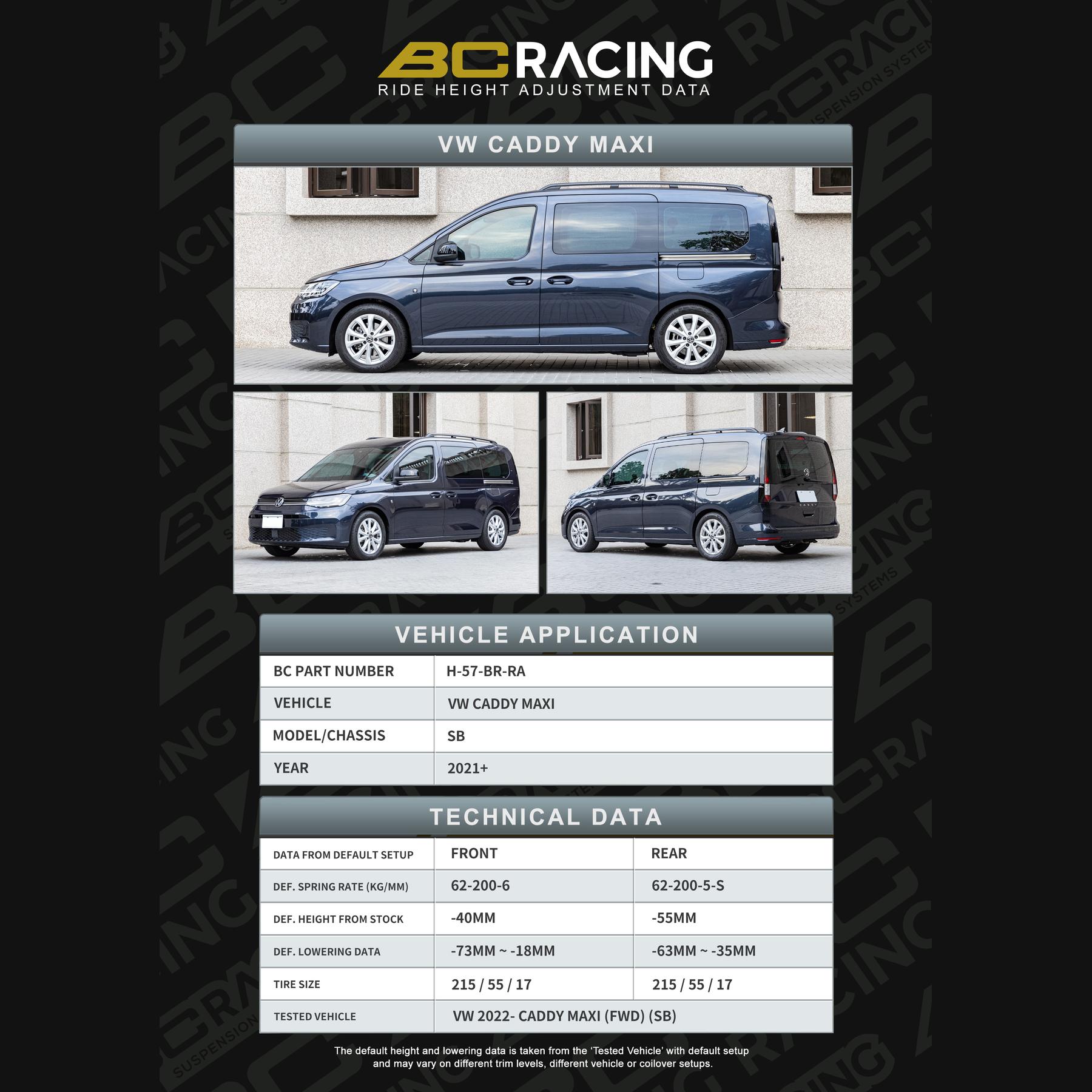 H 57 br ra volkswagen caddy maxi sb 5 7 seater strut 545mm fwd vehicle lowering data h 57 br ra