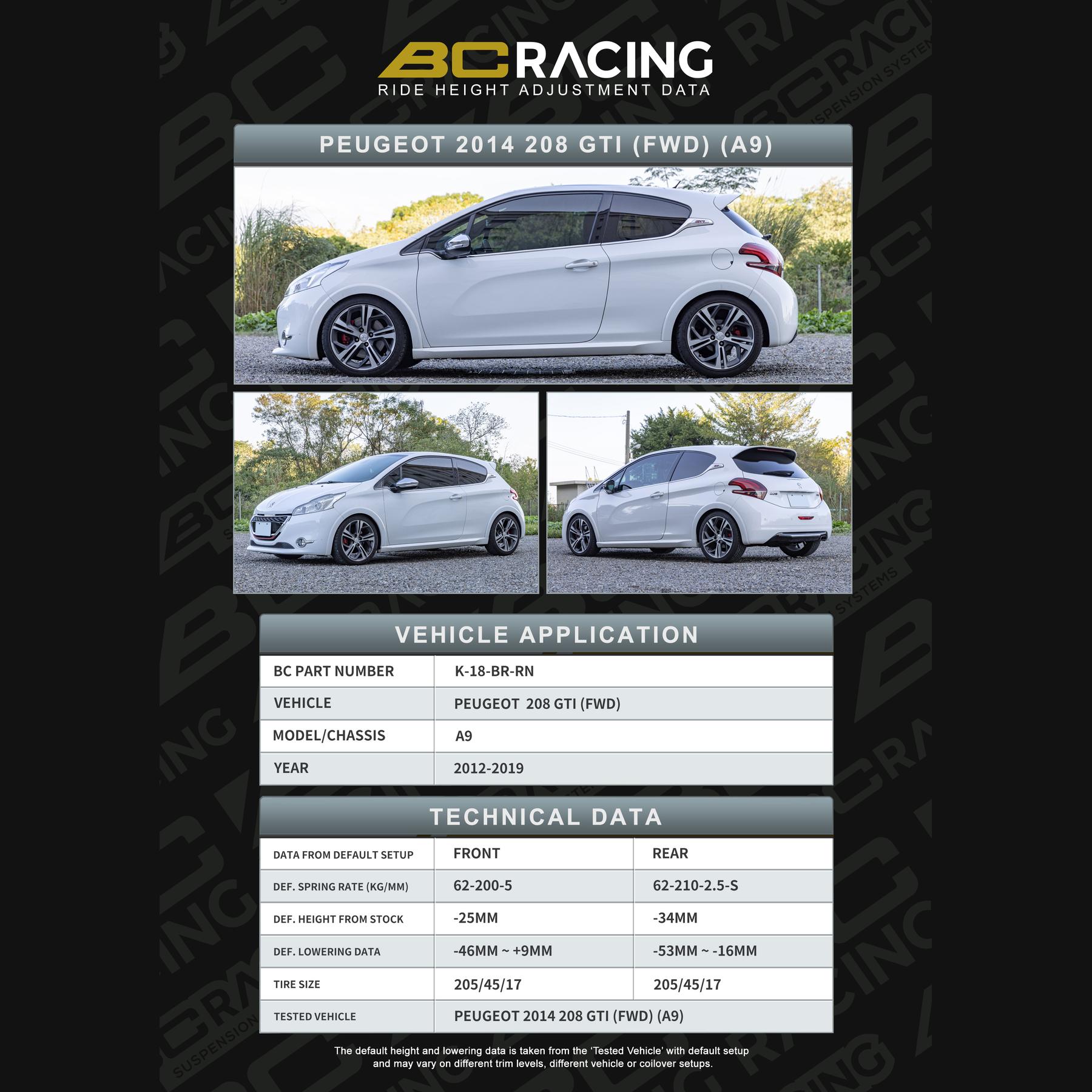 K 18 br rn peugeot 208 gti fwd vehicle lowering data k 18 br rn