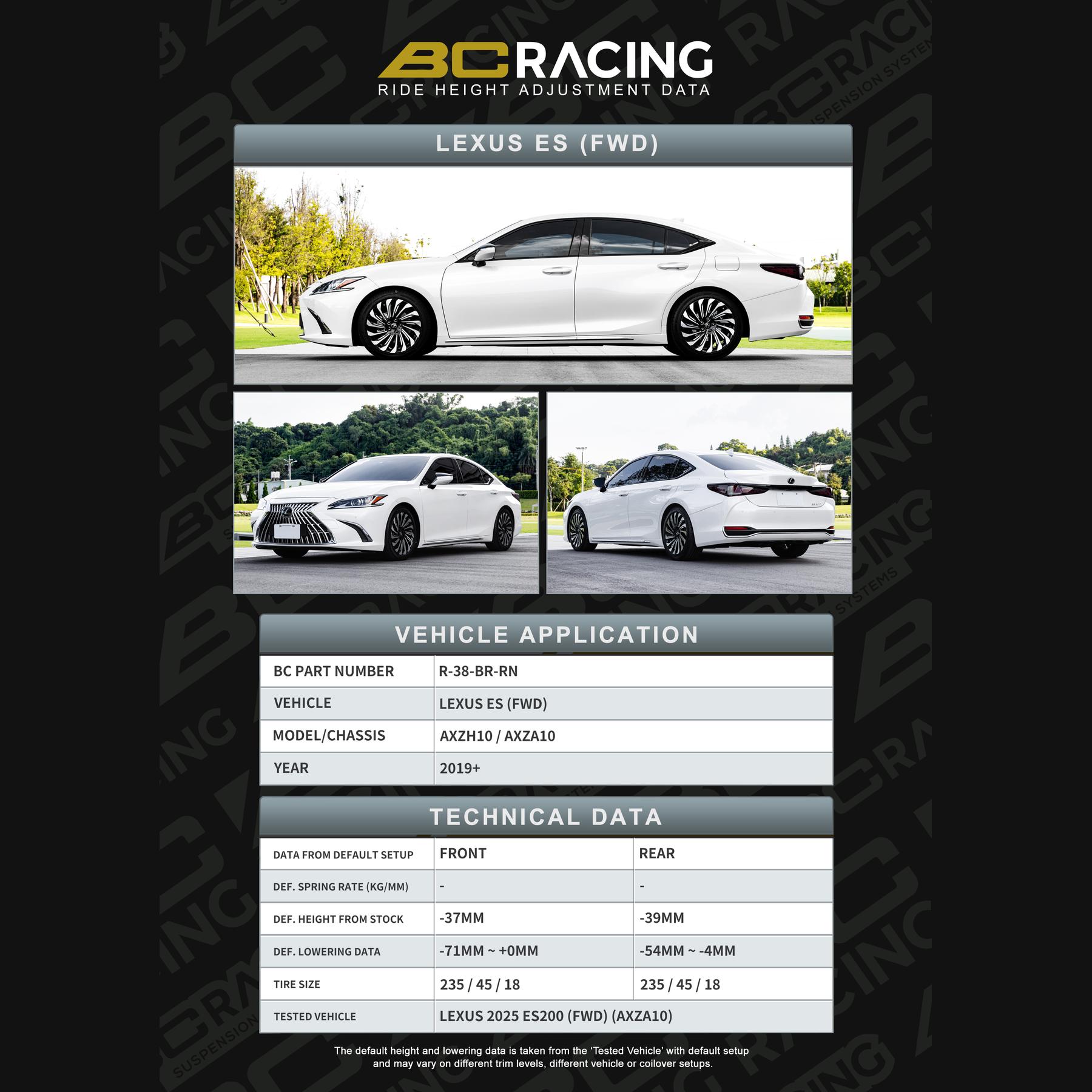 R 38 br rn data lexus es300h vehicle lowering data r 38 br rn