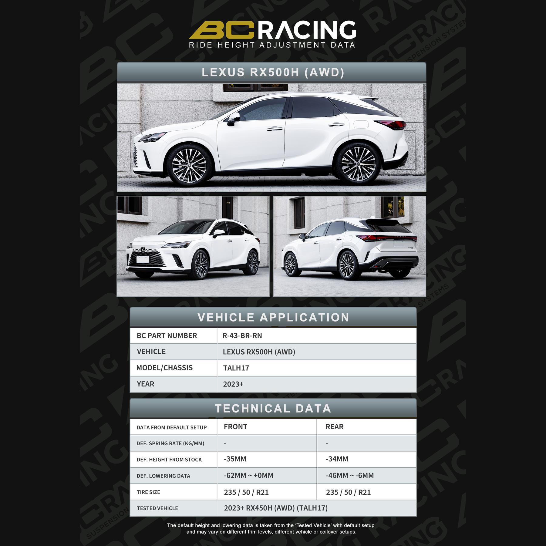 R 43 br rn lexus rx500h awd vehicle lowering data r 43 br rn
