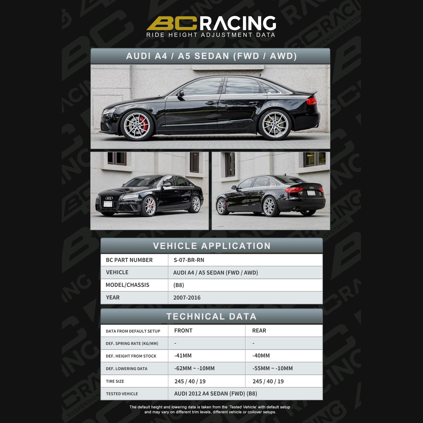 S 07 br rn audi a4a5 2wdawd vehicle lowering data s 07 br rn