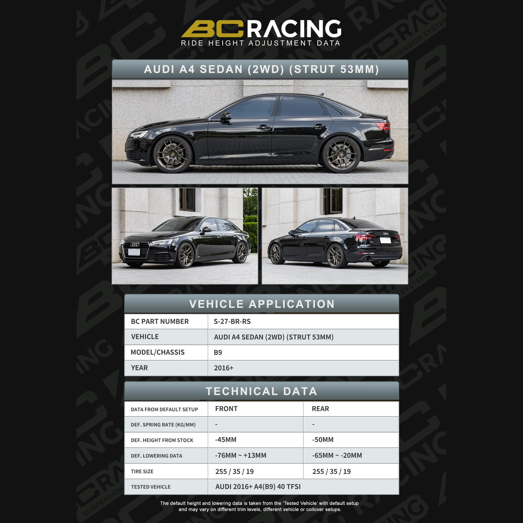 S 27 br rs audi a4 strut 53mm vehicle lowering data s 27 br rs