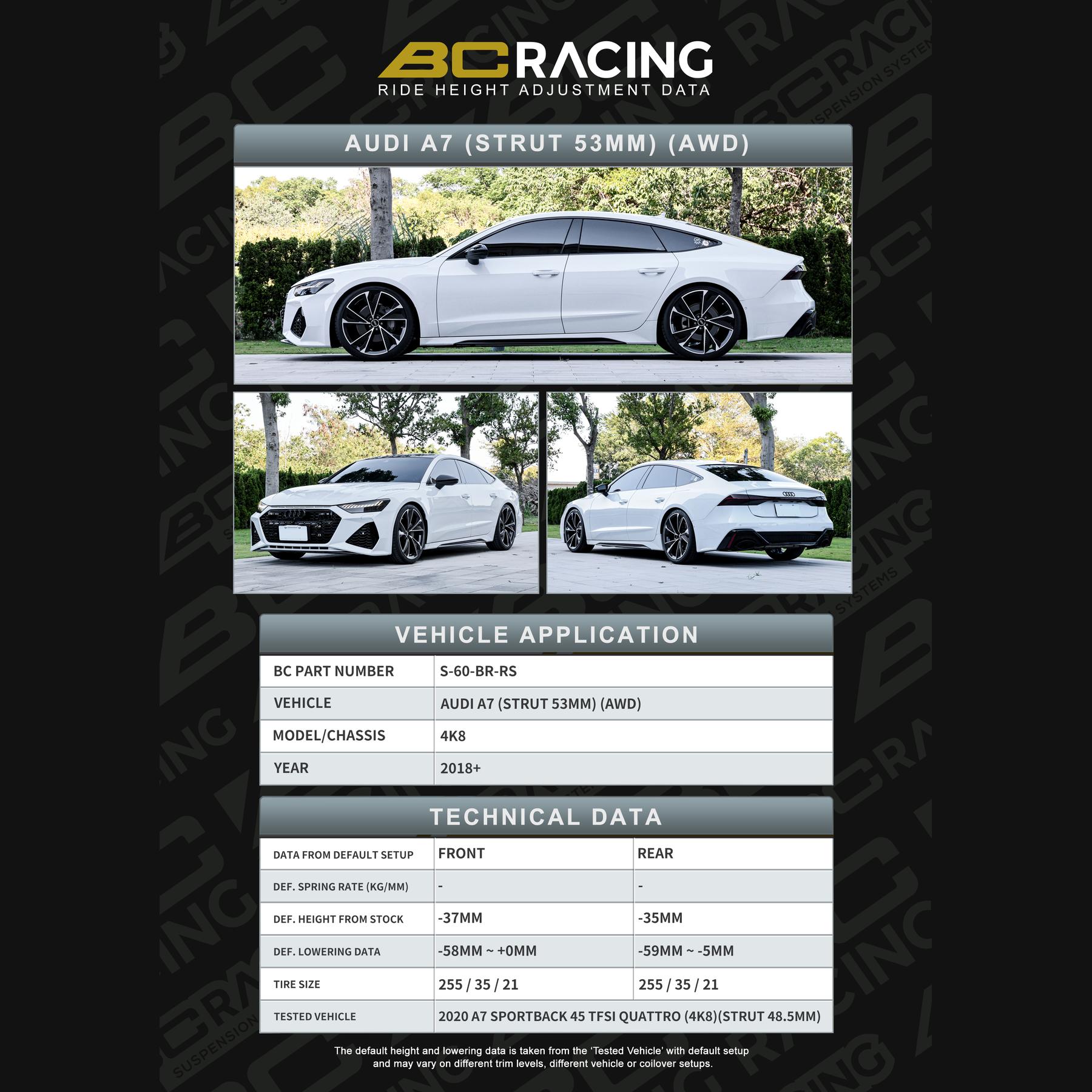 S 60 br rs data audi a7 strut 53mm awd vehicle lowering data s 60 br rs