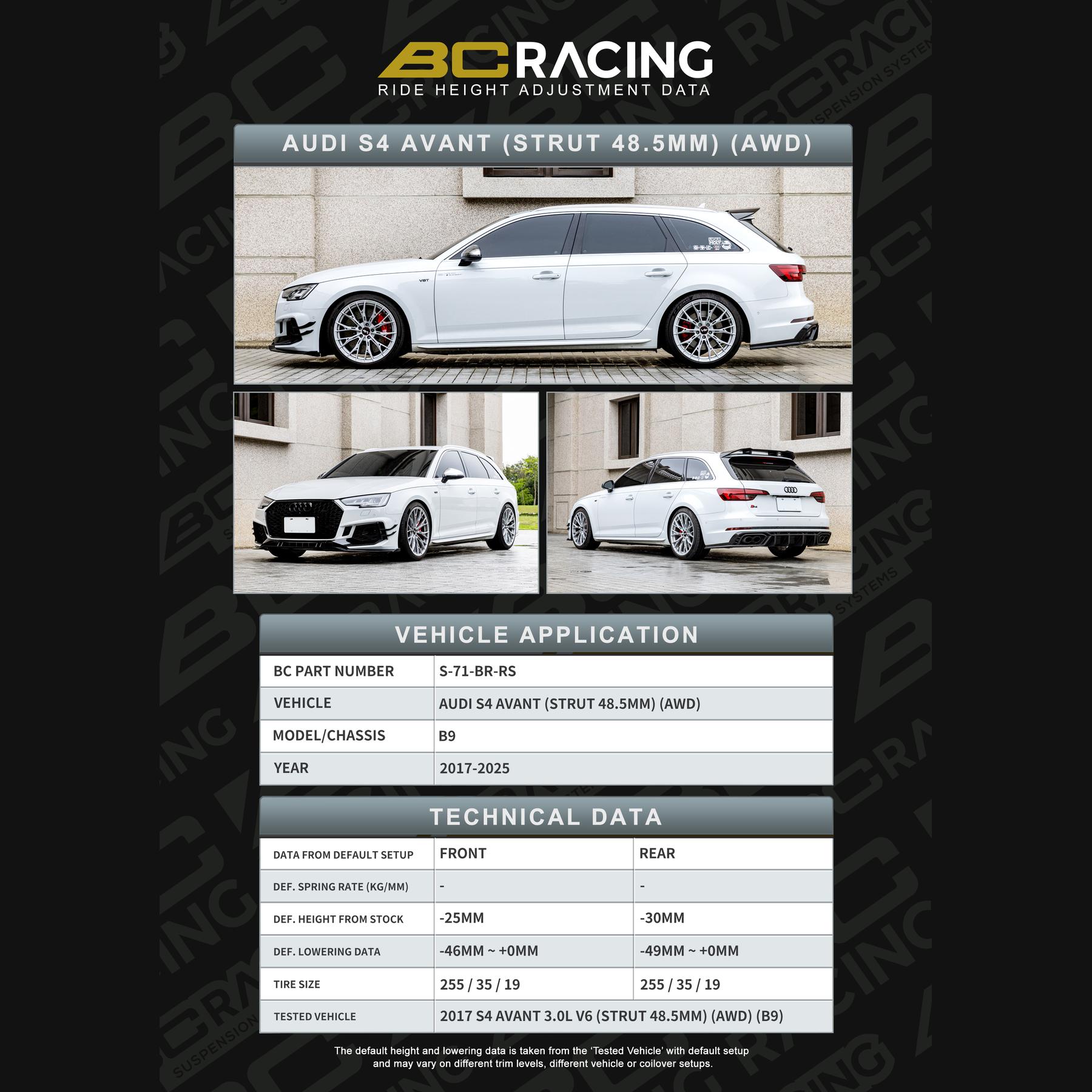 S 71 br rs data audi s4 avant strut 485mm awd vehicle lowering data s 71 br rs