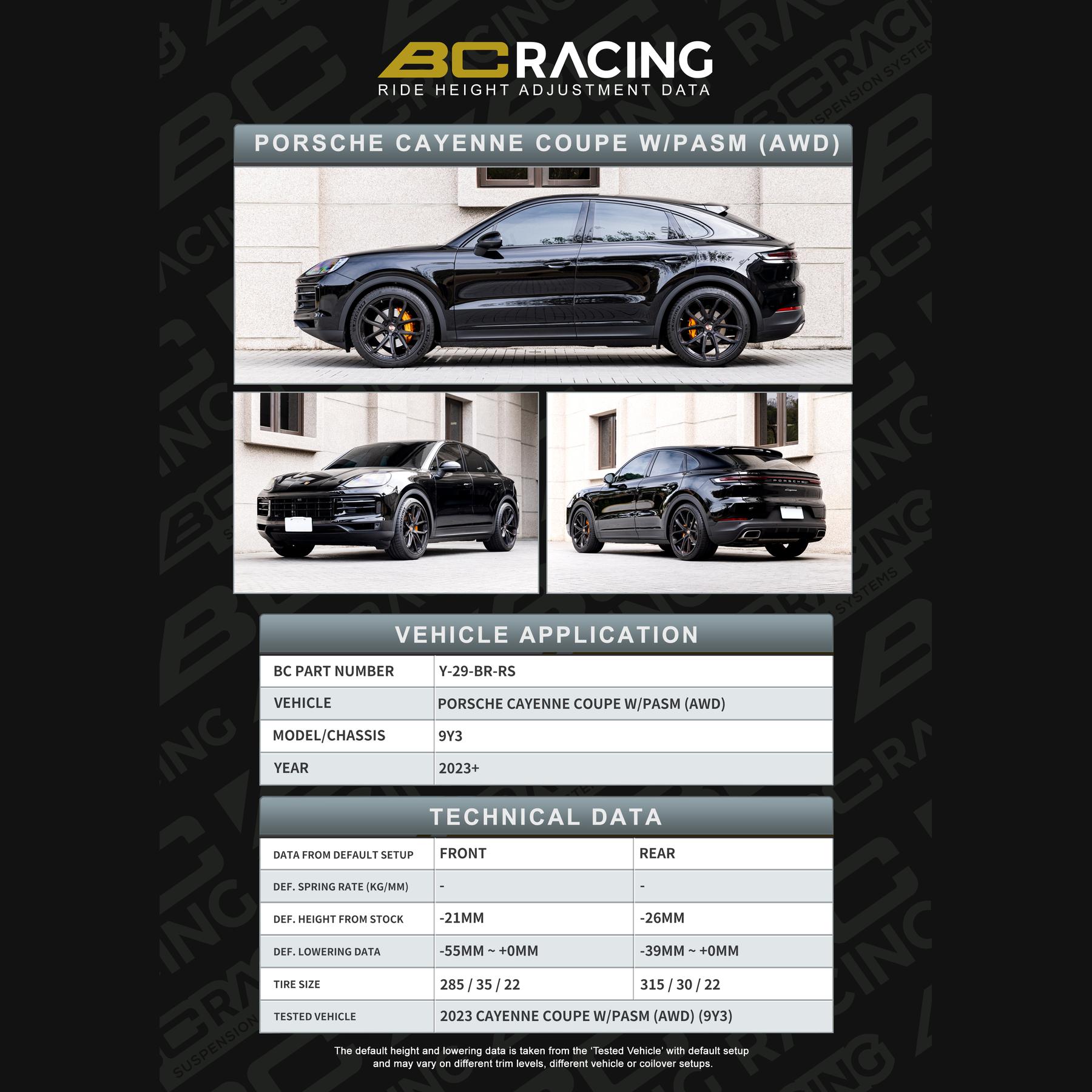 Y 29 br rs data porsche cayenne coupe w pasm awd vehicle lowering data y 29 br rs
