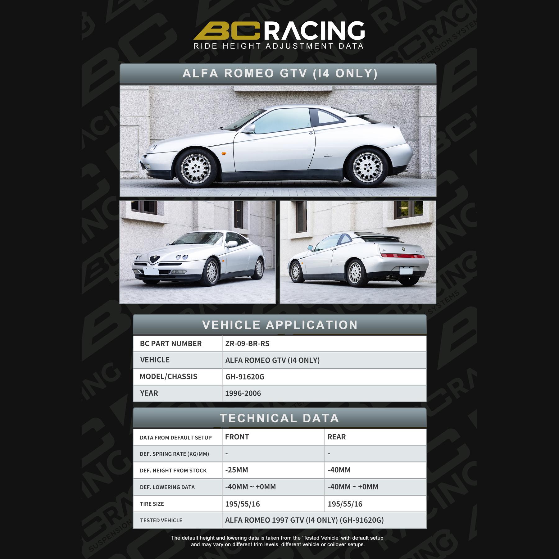 Zr 09 br rs data alfa romeo gtv i4 only vehicle lowering data zr 09 br rs
