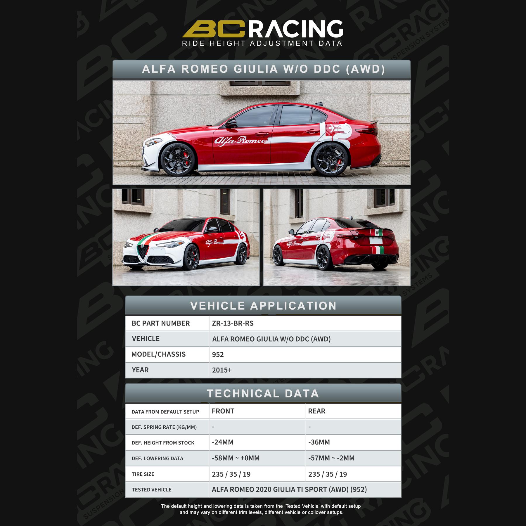 Zr 13 br rs data alfa romeo giulia awd wo ddc vehicle lowering data zr 13 br rs
